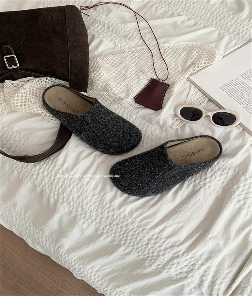 ~ Korean version of fashion bag head towing woolen material, inner height increase, comfortable external wear relief, new soft-soled women's slippers