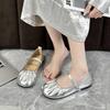 French Silver Evening Mary Jane Women's Shoes 2025 Spring and Autumn New Flat-bottomed Pleated Ballet Grandma Shoes Single Shoes
