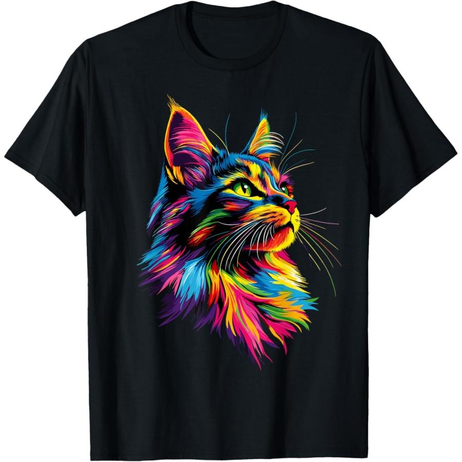 Maine Coon Cat Colorful Rainbow Color Popart Maine Coon Cats Men Women Kids T-Shirt S
