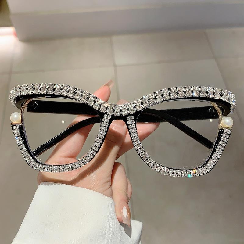 Vintage Anti Blue Light Optical Diamond Pearl Cat Eye Glasses Women For Female Luxury Brand Myopia Prescription Eyewear Frame