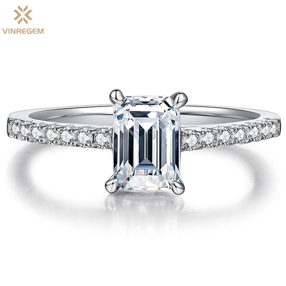 

Vinregem 100% стерлинговое серебро 925 пробы VVS1 1 карат изумрудной огранки D настоящий муассанит с бриллиантом обручальное ювелирное кольцо подарок на годовщину US 4.5-1CT белый