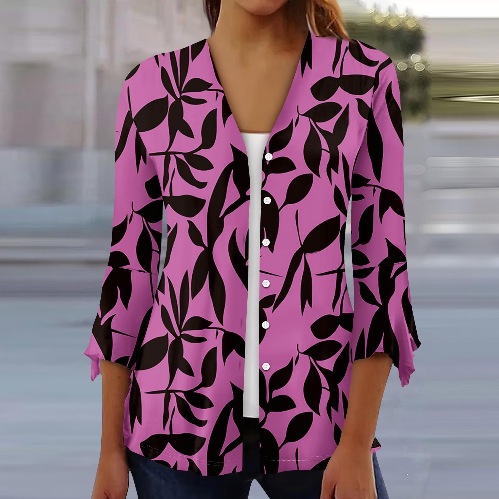 

Рубашки с рукавом 3/4 для женщин, свободная футболка с принтом, топы с v-образным вырезом и рюшами на рукавах XXXL фиолетовый