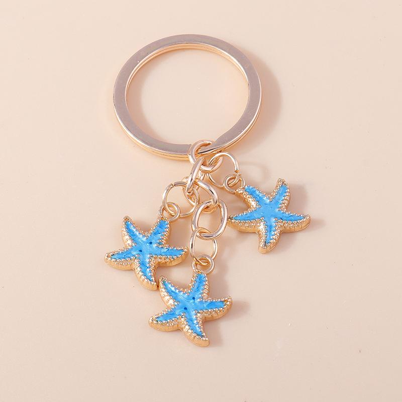 Fashion Enamel Marine Life Keychain Cute Starfish Shell Pearl Key Rings for Women Men Car Key Bag Pendant Charms Jewelry Gift