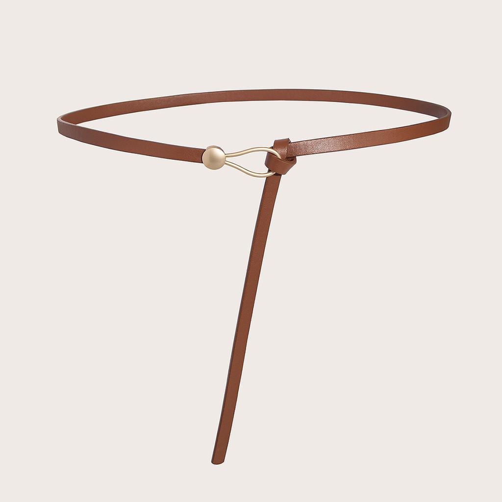 Pu Thin Waist Belt With Metal Buckle For Casual Dress And Retro Style