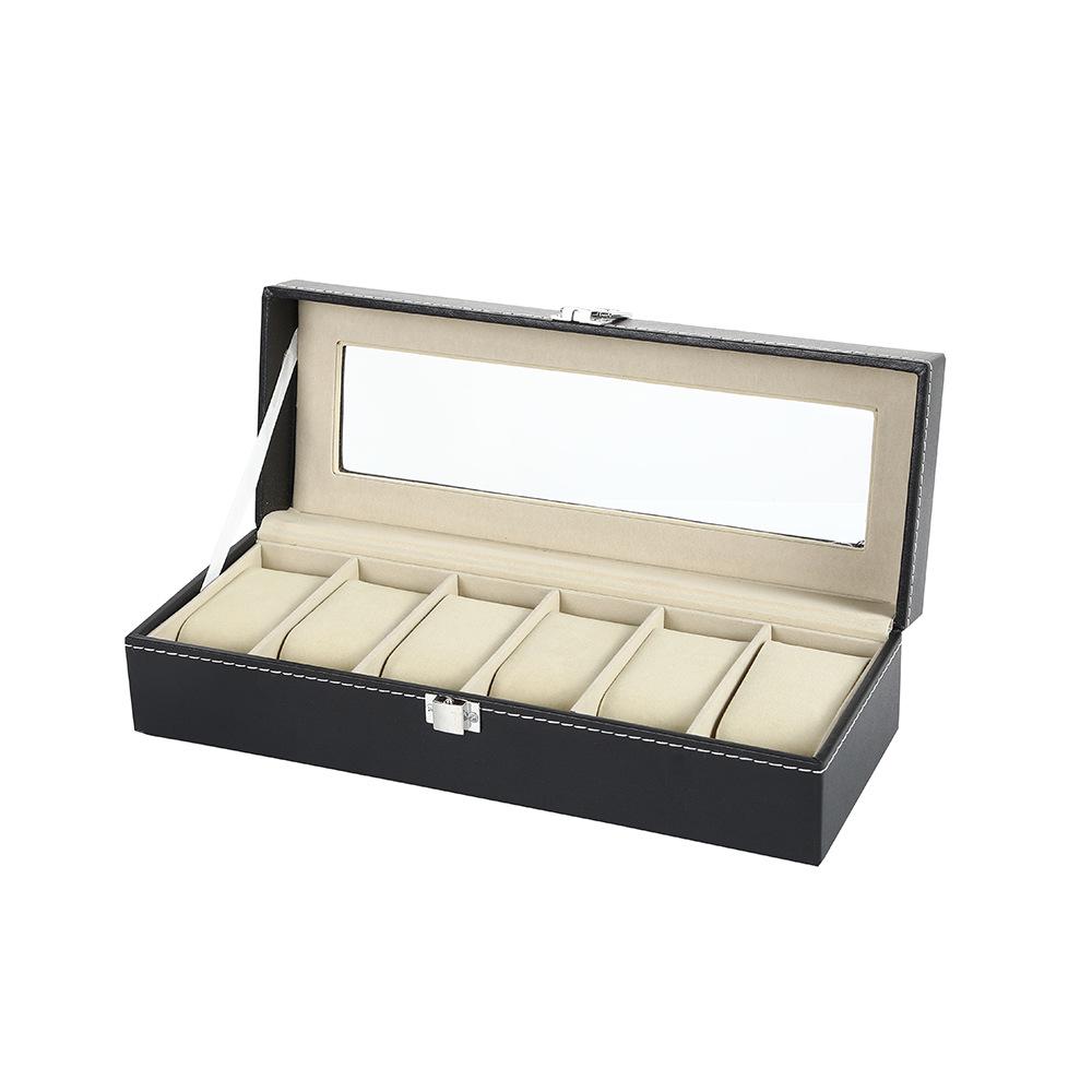 Rectangular Minimalist PU Leather 6-Slot Watch & Bracelet Storage Box with Window