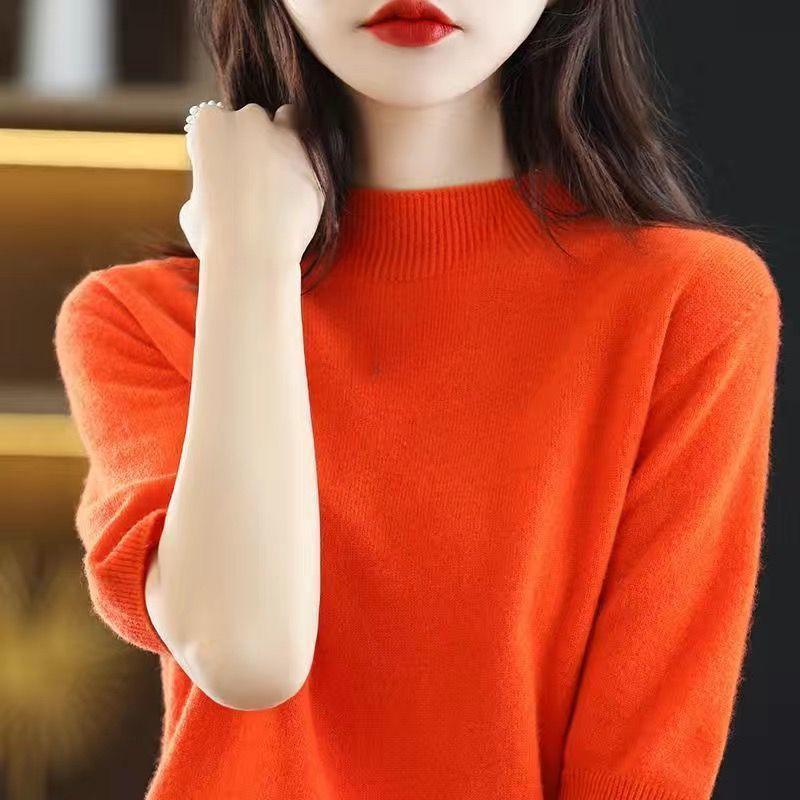 Lente/Winter Trui met Korte Mouwen Dames Halfhoge Col Korte Losse Vijf Punten Halve Mouw T-shirt Veelzijdig Gebreid Onderhemd Dames Top