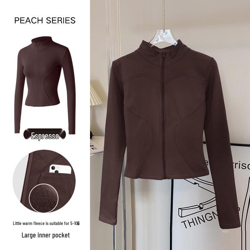 Women's Breathable Slim-Fit Sports Jacket: Autumn/Winter Yoga & Cycling Wear, Long Sleeve, Stand Collar, Plus Velvet.