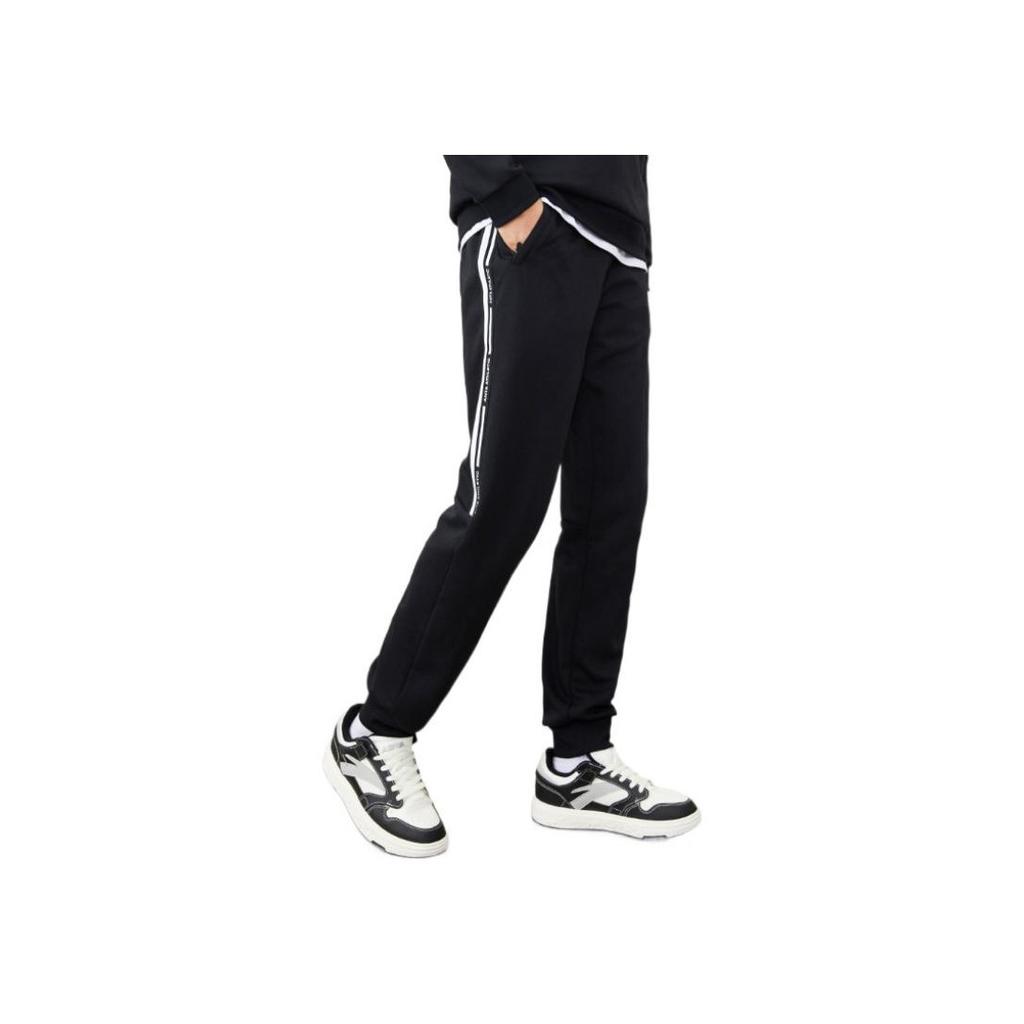 Anta Solid Color Elastic Waistband With Logo Print Joggers Men Bottoms Black 152237339-1