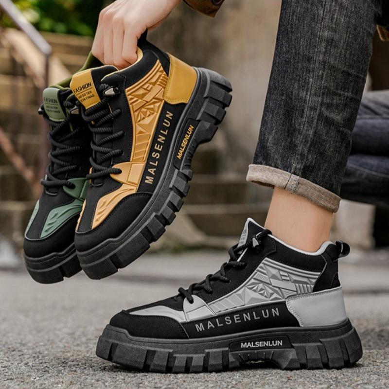Men's Outdoor Anti Slip Sneakers Autumn Thick Soled High Top Hiking Shoes Retro Yellow Lace Up Boots Ankle Boots Tenis Masculino