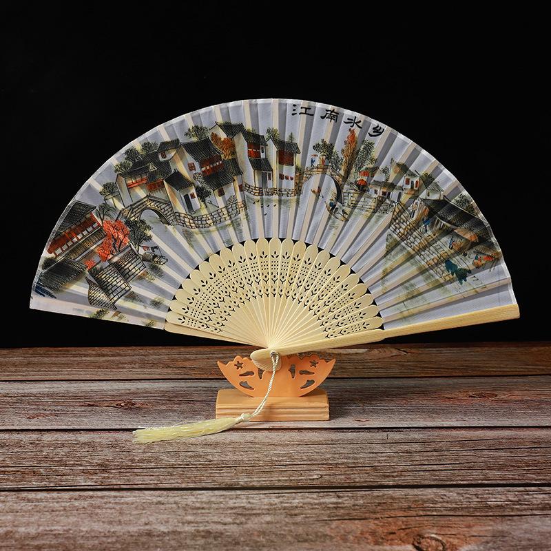 Bamboo Folding Fan, Green Smile Design, Women’s Elegant Dance Fan, Perfect Student Gift