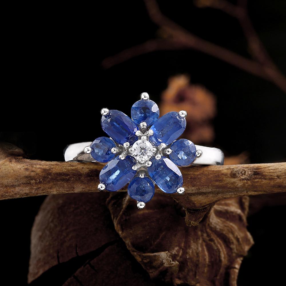 Flower shape design natural Kyanite Ring Women's 925 sterling silver real gemstone fine jewelry for women's anniversary gifts