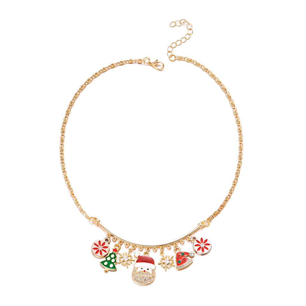 Christmas Charm Necklace With Snowflake Santa Pendant In Alloy For Seasonal Gift