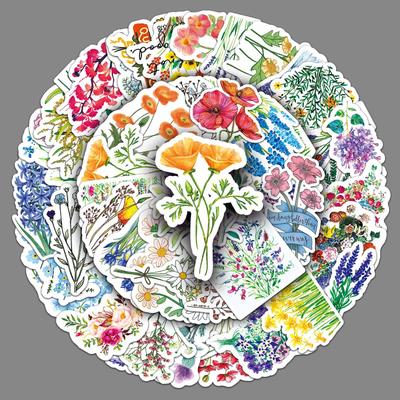 50 Flower Theme Doodle Personalized Decoration Motorcycle Suitcase Car Waterproof Stickers