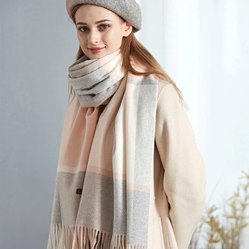 Warm Wool Scarf for Women Winter Plaid Design Soft Wear Open Scarves Female High Quality