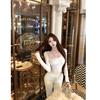 Threaded Pure Desire Lace Patchwork Sexy Apricot Long Sleeve Women's Slimming Winter Top