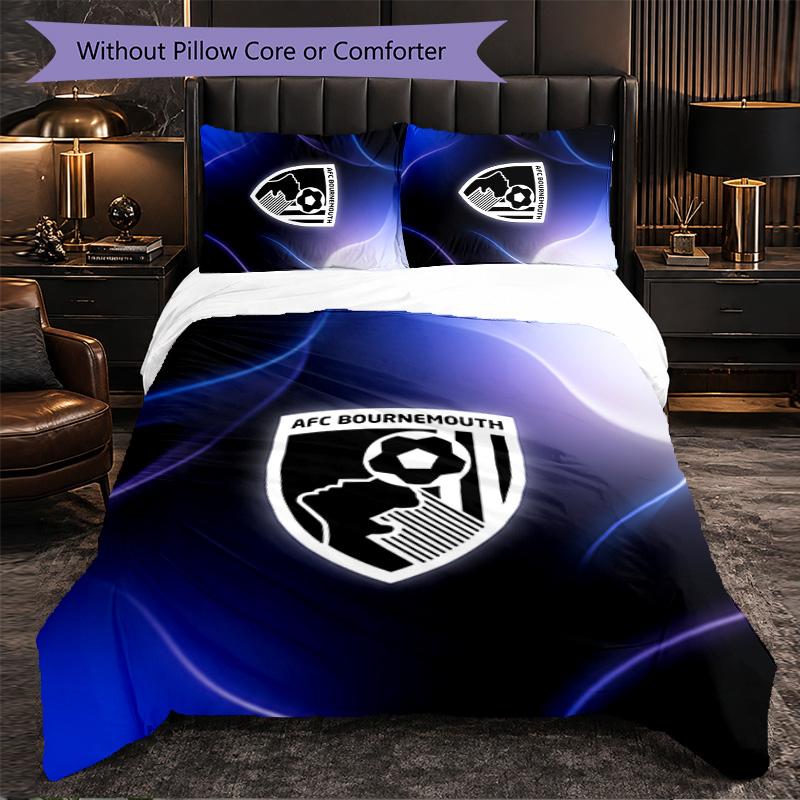 Bournemouth Football 3 Piece Bedding Set Soft Duvet Cover Set with Pillowcases Printed Bedroom Decor Set for Home