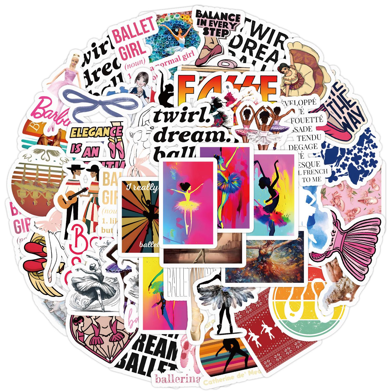 

50 Nordic Style Pink Ballet Stickers Pack Mobile Phone Water Cup Waterproof Decorative Stickers Children s Hand Account Stickers