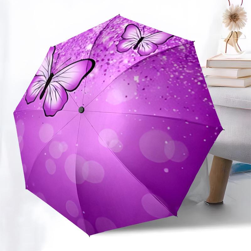 Purple Butterfly Auto Open Close Umbrella - Portable Folding Design with Iron Frame - Gift for Fans, Travelers, Daily Use1121148a