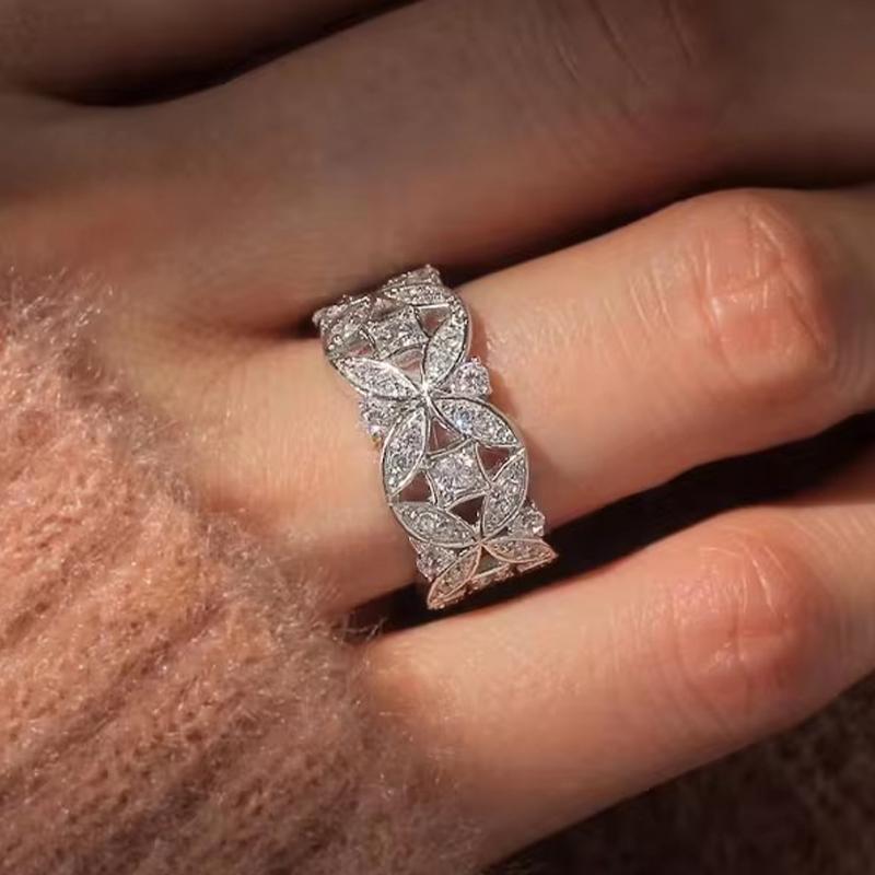 

Huitan Hollowed-out Flower Wide Women’s Rings Exquisite Shiny Cubic Zirconia Finger Accessories Trendy Wedding Bridal Zircon 6