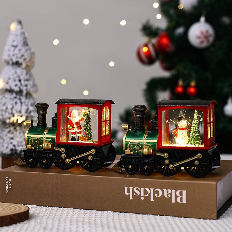 Santa Claus Snowman Christmas Gift Crystal Sequins Christmas Eve Music Box Train Crystal Ball Ornaments Desktop Decoration