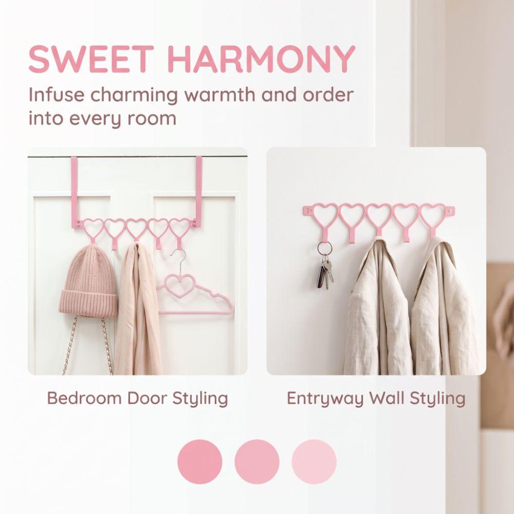 Heart Shape Over the Door Hanger Pink Heart Shaped Hooks Towel Rack Home Bedroom Bathroom