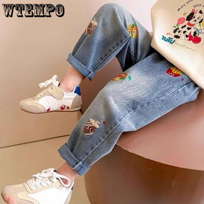 Girls' Spring Jeans Soft and Stylish Dad Pants Loose Long Pants for Outerwear