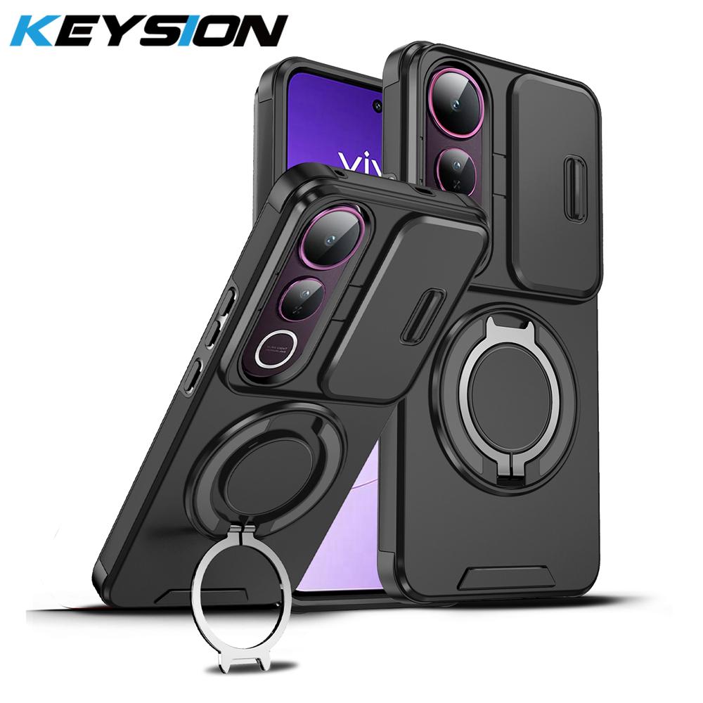 

KEYSION 360° Чехол-подставка для телефона для VIVO V50 Lite 5G Защита камеры-слайдера Магнитная противоударная задняя крышка для VIVO V50 Lite for VIVO V50 Lite чёрный