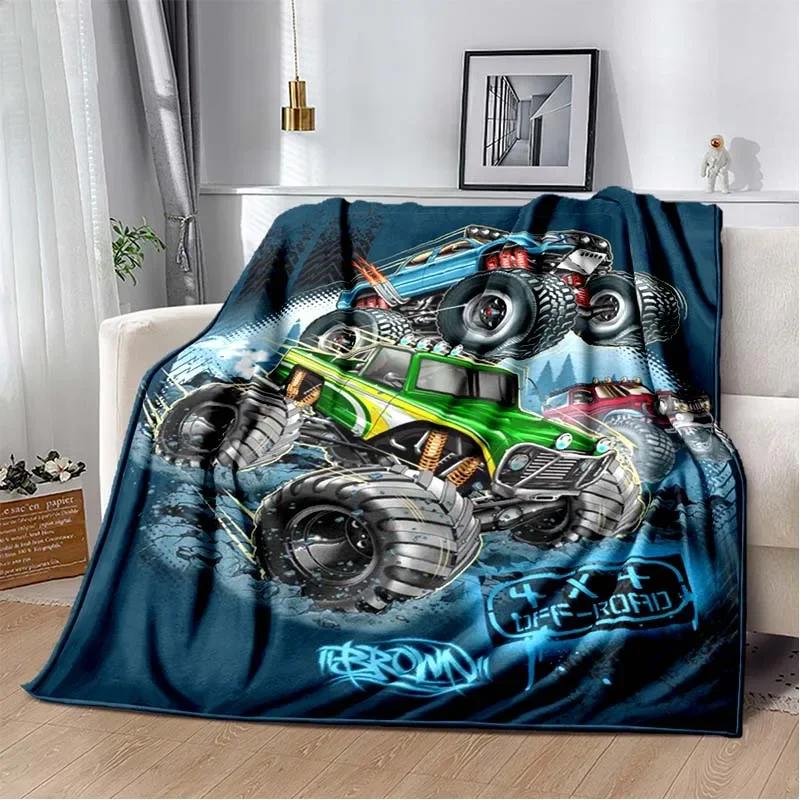 3D Monster Jam Monster Truck Cartoon Flannel Soft Throw Blanket Boys Bedroom Sofa Bed Warm Throw Blanket Picnic