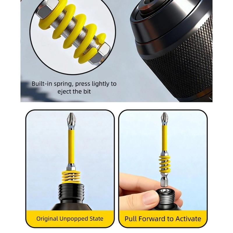 2Pcs High Strength Nonslip Drill Bit 6.35mm with Spring Loaded Feature Antislip for Electrician Tool Fastening