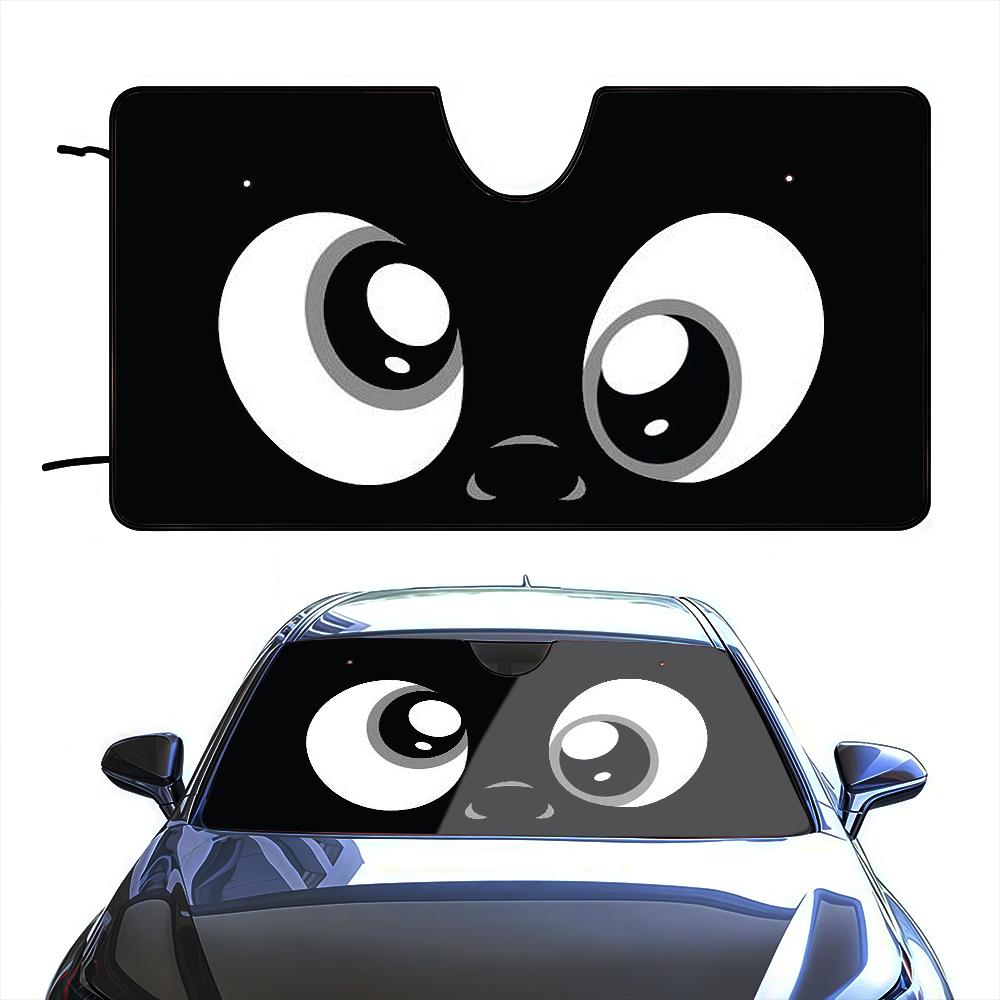 Black Funny E-expressionS Cartoon Car SunShade Personalized Windshield Anti-UV Window Windscreen Cover Shade Auto Visor