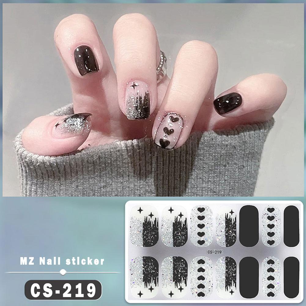 14Tips Fashion Gradient Nail Sticker Nail Art Stickers Wraps Full Making French Simple Self-Adh U1Y3