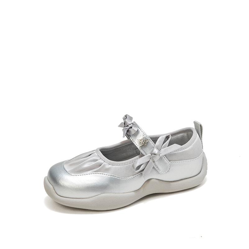Größe 26-37 Mädchen Lederschuhe Kinder Silber Prinzessin Schuhe 2025 Frühling und Herbst neue Mädchenschuhe weichsohlige Frühjahrsschuhe
