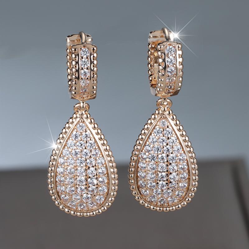Women's Water Drop Earrings Elegant Gold Color Jewelry For Wedding Party Exquisite Anniversary Gift