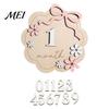 Baby Growth Record Decoration Monthly Milestone Ornaments, Wooden Markers with 3D Bow And Flower Newborn Gift Decoration, Cards for Photos Keepsake