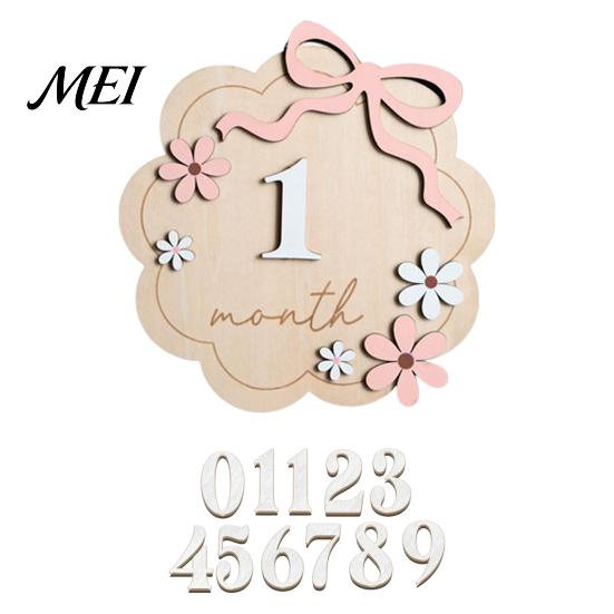 Baby Growth Record Decoration Monthly Milestone Ornaments, Wooden Markers with 3D Bow And Flower Newborn Gift Decoration, Cards for Photos Keepsake