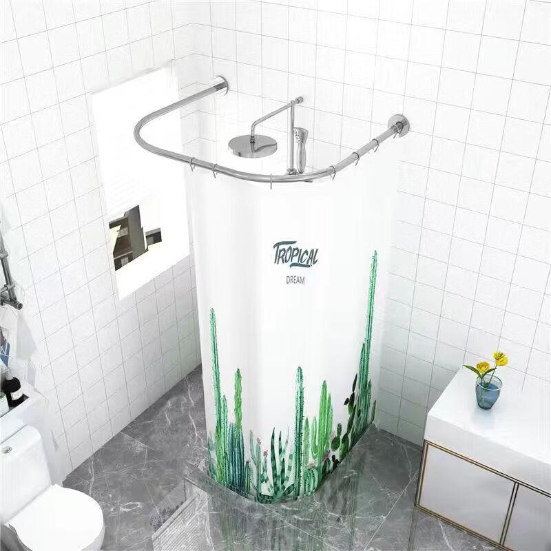 Cactus U-Shaped Punch-Free Shower Curtain Set