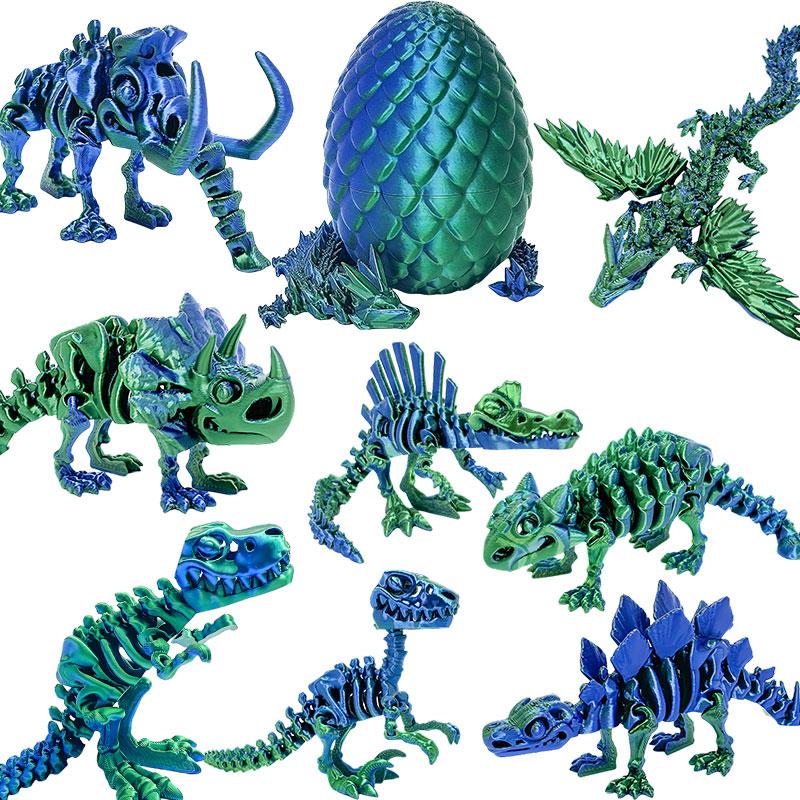 Pack of 9 3D Printed Dinosaur Model Toy Flexible Jointed Dragon Sculpture, Craft, Office Desk Ornament, Birthday Surprise Gifts