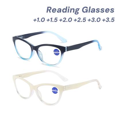 Anti- Blue-Ray Eyeglasses Vintage Cat Eye Pc Clear Lens Presbyopia Spectacles Fashion Progressive Color Reading Spectacles for Female