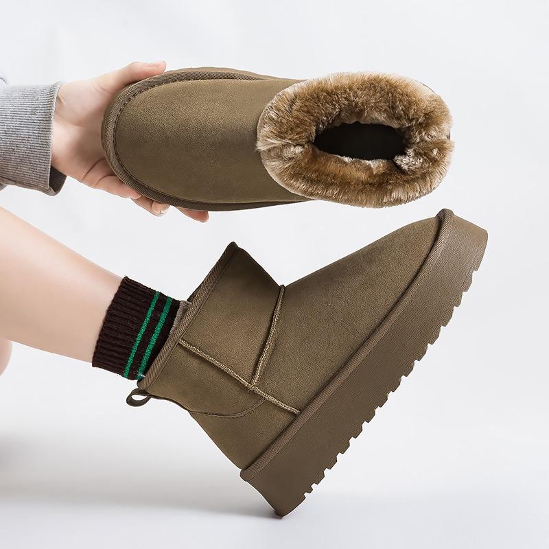Snöstövlar i ny stil, Damstövlar i mellanhöjd med fleecefoder av bomull, Mångsidiga skor med tjock sula, Ankelstövlar