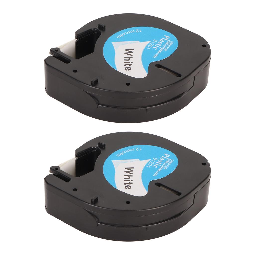2Pcs Label Maker Tape 12mm Wide 13ft Long Waterproof Oil Resistant Black On White Labeler Tape for
