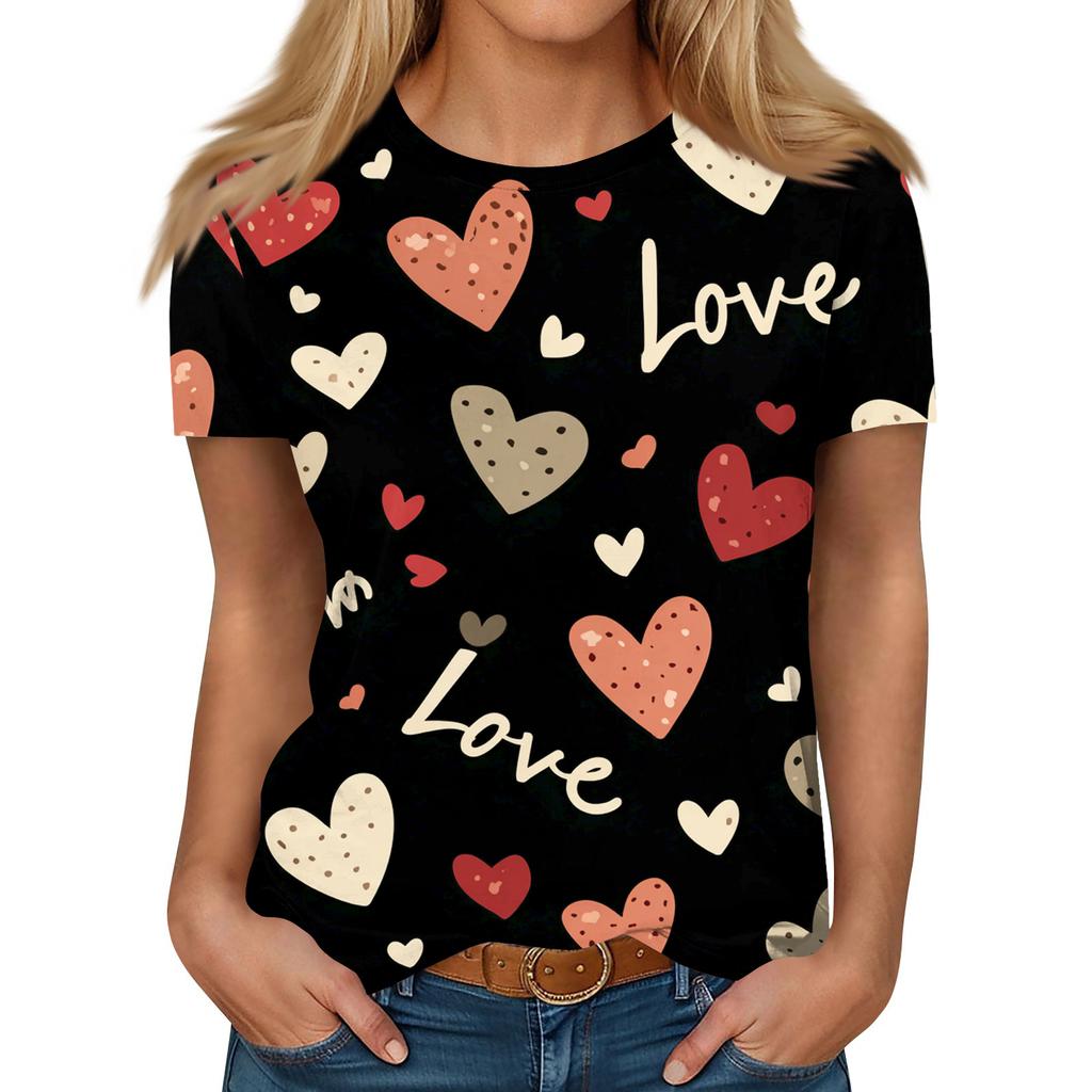 Women's Casual Fashion Valentine's Day Printed Short-Sleeve Top/T-Shirt