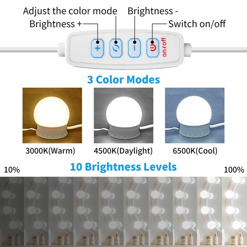 A96I-LED Vanity Mirror Lights With 14 Dimmable Bulbs,10 Brightness Levels Adjustable,For Makeup Desk Bathroom Dressing Room