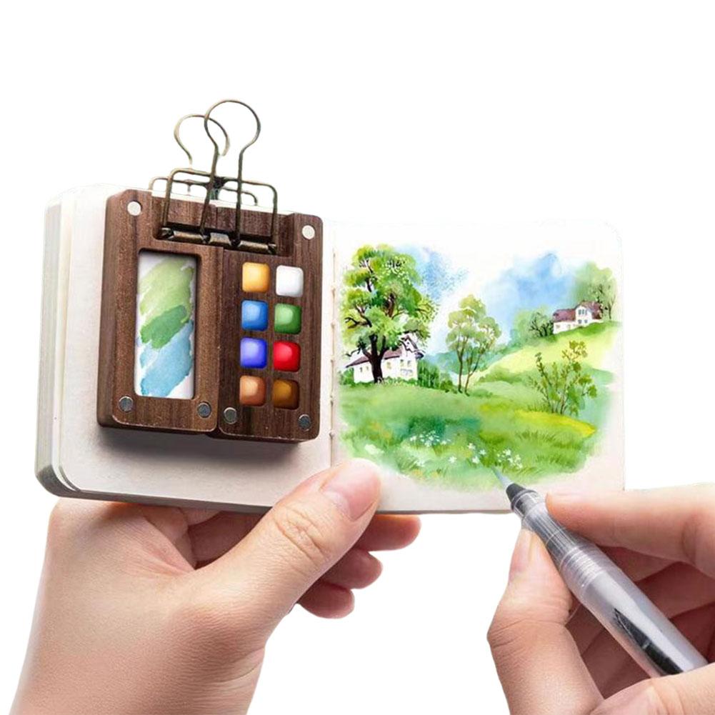 Professional Watercolor Painting Supplies Includes Wooden Palette with Multiple Grid Sections for Creative Artists Sets