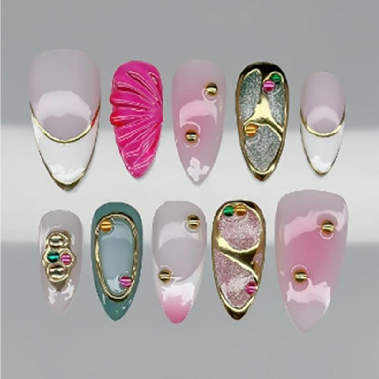 

24PCS Press On Nail Artistic French Style Shimmering Gradient Color Artificial Nail Full Cover Easy Application Nail 1