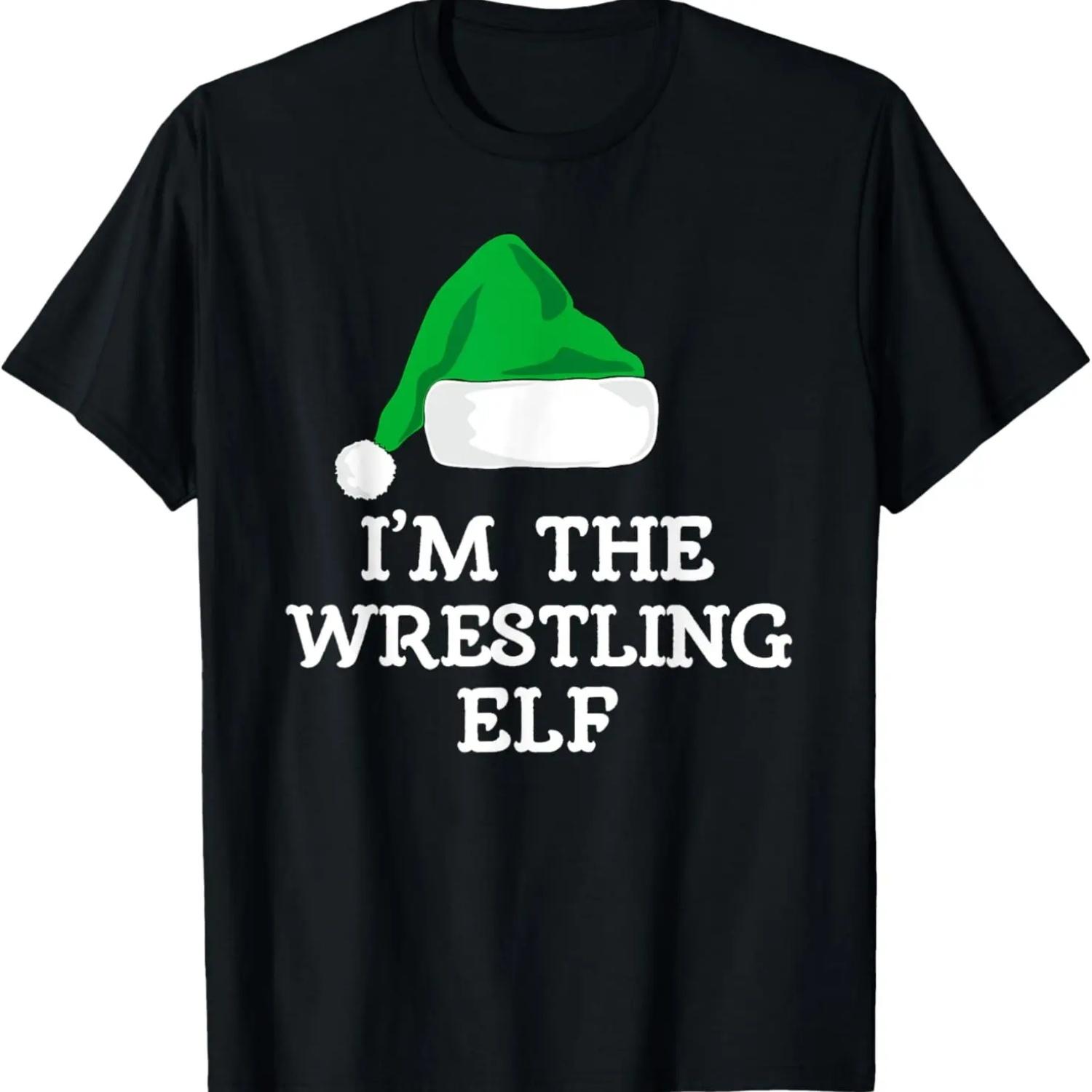 I m The Wrestling Elf Christmas Funny Pajama Wrestler T-Shirt S