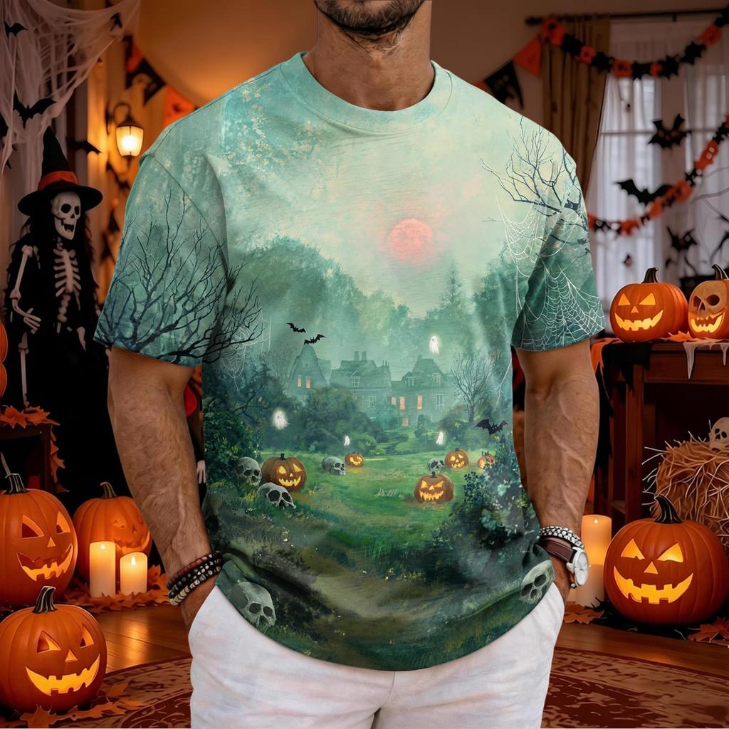 Men's Halloween Round Neck Short Sleeve T-Shirt for Costume Party