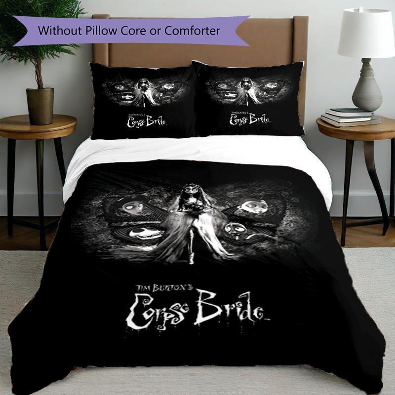 3pcs Duvet Cover Set (1*Duvet Cover + 2*Pillowcase, Without Core), Corpse Bride Print Bedding Set, Bedroom Decor, All‑Season, Birthday Gift