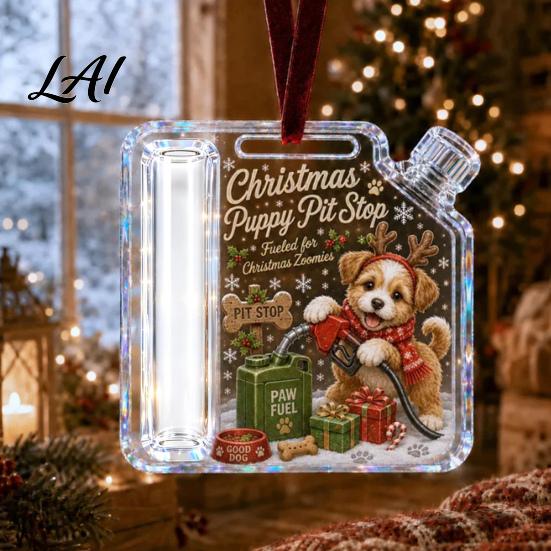 Unique Gift Idea Acrylic Christmas Money Holder Ornament Clear Fuel Up Gas Can Cash Card Holder Xmas Tree Hanging Decoration for Holiday Home Party