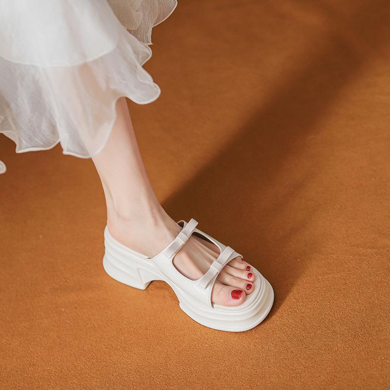 

Muffin heightened thick-soled cool slippers for women in summer, new lazy, high-end one-word beach sandals for women 39 абрикосовый