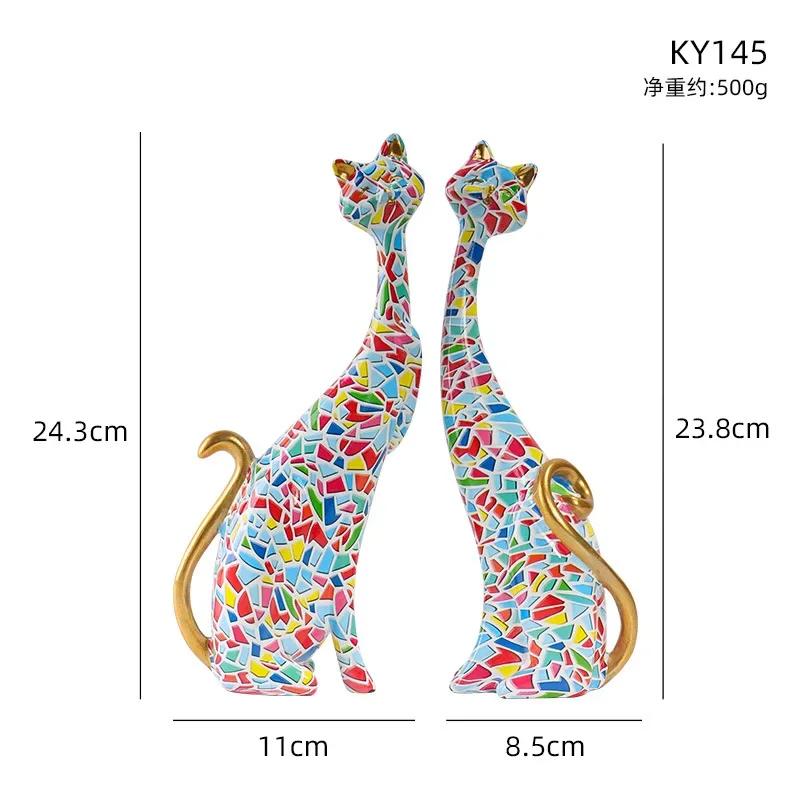 Animal Graffiti Art Resin Craft Ornament Bright Coloured Elegant Cat Figurine Ornament Aesthetic Interior Cabinet Accessories